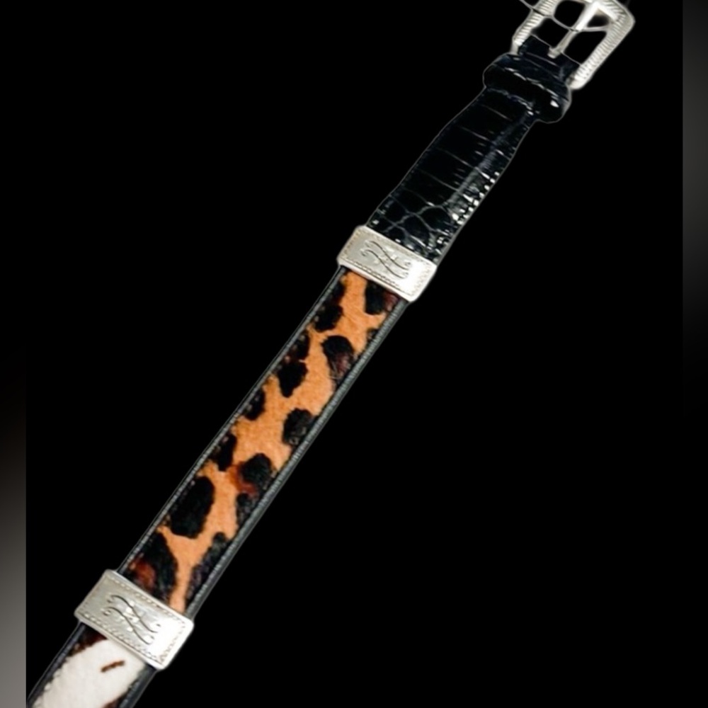 BRIGHTON Leather & Calf Hair Multi-Animal Print Belt with Silver Buckle Size Sm - Picture 7 of 10